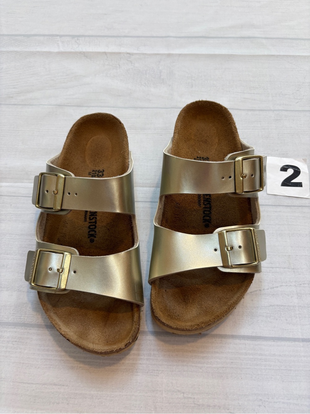 Birkenstock Kids Metallic Gold Double-Buckle Slides